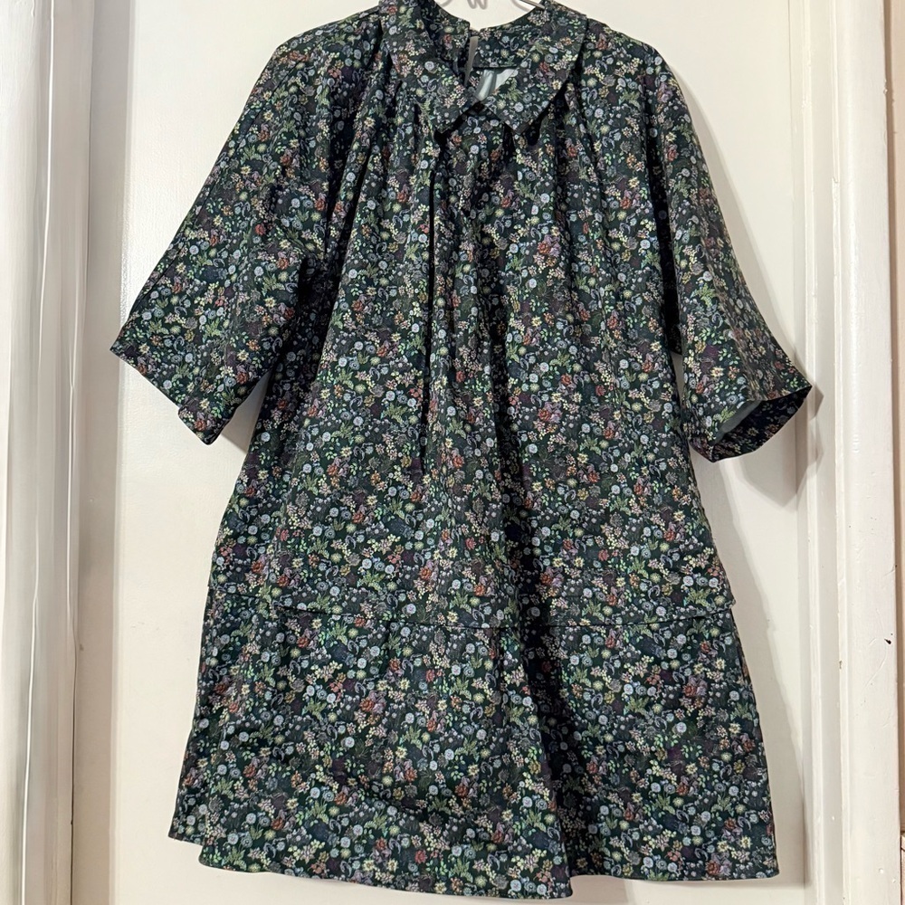 Kika Vargas Floral Mini Dress Short Sleeve Peter Pan Collar Cottagecore Romantic